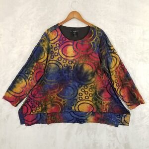 Ali Miles‎ Tunic Women 1X Colorful Textured Relaxed Top Infinity Scarf Eclectic